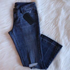 NEW Dear John Dark Blue Distressed Ripped Cropped Denim Jeans Size 25